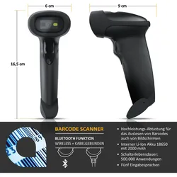 Aplic Bluetooth Barcode Scanner Wireless - 2D 1D - 2000 mAh Akku - inkl. Standfuß - Funk Barcodescanner kabellos - Barcodeleser