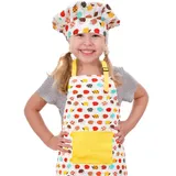 CRJHNS Kinderschürze und Kochhut-Set, verstellbare Baumwoll-Kinderschürzen mit großer Tasche, niedliche Mädchen, Jungen, Küchenschürzen zum Kochen, Backen, Malen