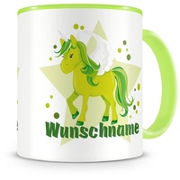 Samunshi® Kindertasse mit Namen Tasse grünes Einhorn Personalisierte Tasse mit Namen Kinder Kinderbecher mit Namen Kindergarten grün 300ml