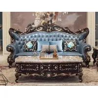JV Möbel Eleganter 3-Sitzer Sofa Blau Kunstleder Dreisitzer Wohnzimmer Polstersofa