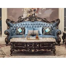 JV Möbel Eleganter 3-Sitzer Sofa Blau Kunstleder Dreisitzer Wohnzimmer Polstersofa