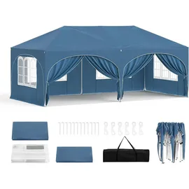 Woltu Pavillon 3 x 6 m inkl. 6 Seitenteile Blau