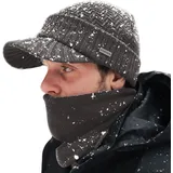 Comhats PolarWoolTM Wintermütze Herren Winter-Set mit Wollgestrickter Schirmmütze und Fleece-Schal/Halswärmer für Herren und Damen - Warme gestrickte Schirmmütze 69311_Grau M - M