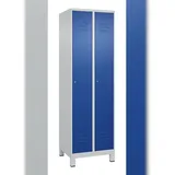 C+P Spind Classic PLUS, Füßen, 2 Abteile, HxBxT 195x60x50cm, Zylinderschloss, Hellgrau/Enzianblau von PROREGAL