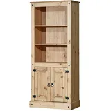 Möbilia Schrank | 3 Fächer, 2 Türen | Kiefer-Holz massiv | B 81 x T 38 x H 177 cm | honigfarbend, gewachst | 19020031 | Serie SCHRANK