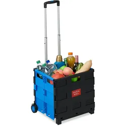 Relaxdays Relaxdays Einkaufstrolley klappbar, Teleskop-Griff, 2 Gummi Rollen, bis 35 kg, Shopping Trolley, Aluminium, ABS, blau