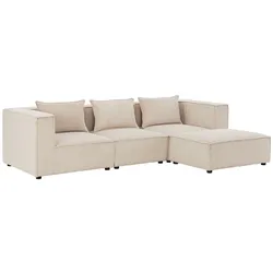 Juskys modulares Sofa Domas L - Couch Wohnzimmer - 3 Sitzer - Ottomane & Kissen - Cord Beige
