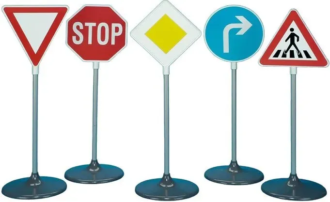 Theo Klein 2980 Verkehrszeichen-Set 5-teilig I Übungszeichen für Verkehrserziehung Kleiner Rad- und Rollerfahrer/innen I Höhe der Verkehrszeichen: ca. 73 cm I Spielzeug für Kinder ab 3 Jahren