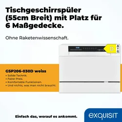 Exquisit Geschirrspüler GSP206-030D weiss | Spülmaschine 55 cm | Power+ | ECO Modus | Tischgerät