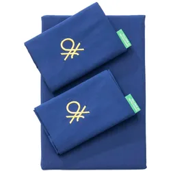 Benetton - 4-teiliges Doppelbett-Set: Bettlaken (240x280cm), Spannbettlaken (160x200cm), 2 Kissenbezüge (50x85cm), 100 % blaue Baumwolle