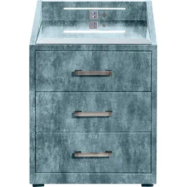 ed exciting design Nachtkonsole MOON Nachttisch Boxspringbett, Infinity Smoke Blue - Funktionaler Nachtschrank mit LED-Beleuchtung und USB-Anschluss (B/H/T)
