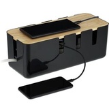 Relaxdays Kabelbox, für 2 Steckdosenleisten, Holzdeckel, Kunststoff, Kabel verstecken, hbt: 11,5x30,5x12,5 cm,