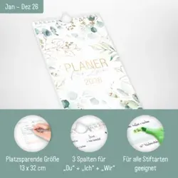 HÄFFT Wandkalender Planer für Zwei 2026 9979-6 3Spalten 13x32cm