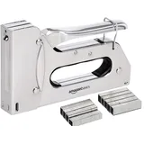 Amazon Basics Strapazierfähiger Handtacker, Tackerpistole mit 1000 Heftklammern, für Polstermöbel, Hausreparaturen, Tischlerarbeiten und andere professionelle Projekte, Silberfarben