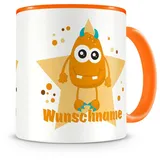 Samunshi® Kindertasse mit Namen Tasse Orangenes Monster Personalisierte Tasse mit Namen Kinder Kinderbecher mit Namen Kindergarten orange 300ml