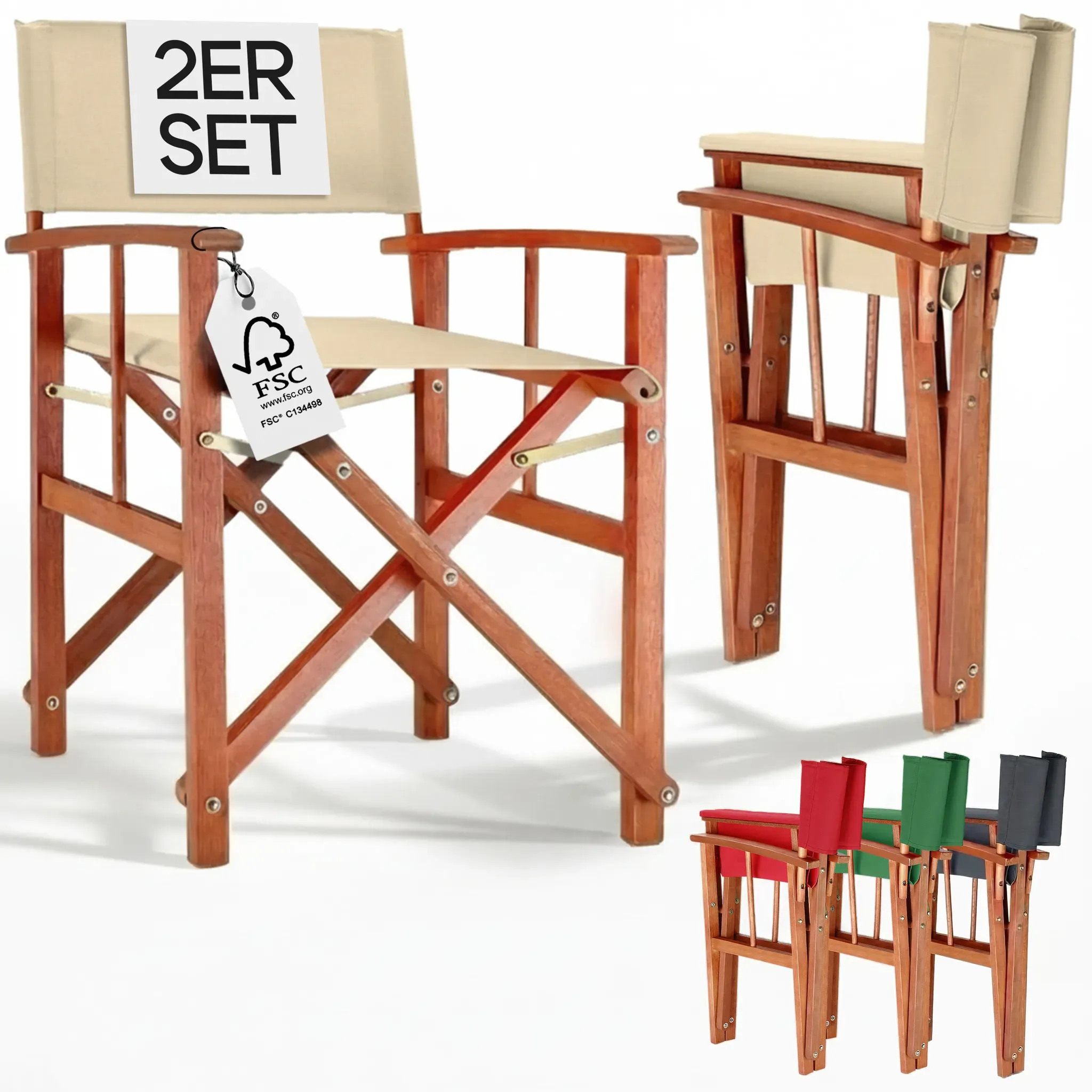 Director's chair cream Set of 2 eucalyptus wood FSC®-certified Folding garden chair up to 160kg