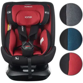 XOMAX G409 IOT Kindersitz drehbar 360°, ISOFIX I mitwachsend I 0-36 kg, 0-12 Jahre, Gruppe 0+/1/2/3, 5-Punkt-Gurt, 3-Punkt-Gurt I Bezug waschbar I ECE R129 I Black-Red
