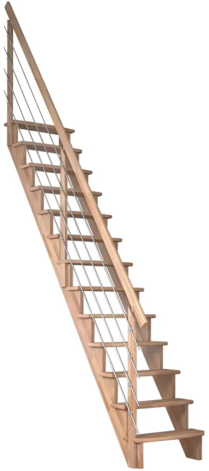 DOLLE Raumspartreppe Wangentreppe Lyon, 75 cm, Buche,Edelstahlrohre rechts,Geradelaufend,versiegelt