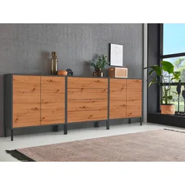 BMG Möbel Sideboard Mailand Set 5 Anthrazit/Eiche