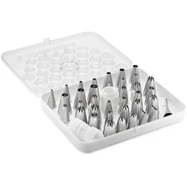 Thermohauser Set Große Tüllen (Edelstahl, PE), 39-teilig., versch. Tüllen inkl. zwei Adapter und ein Ersatzadapter Größe L, in Aufbewahrungskassette, Durchm. 3.15-3.75 x Höhe 5 cm