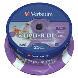 1x25 Verbatim DVD+R Double Layer 8x Speed, printable, 8,5GB