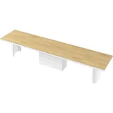 Design Esstisch Tisch HE-444 Eiche Natur - Weiß Hochglanz XXL ausziehbar 160 bis 412 cm - Naturbelassen