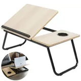 Klappbarer Laptoptisch - Höhenverstellbarer Computertisch 5 Stufen - Betttisch & Sofatisch - 55x32x25 cm - Tragbar - Hellbraun - Hellbraun