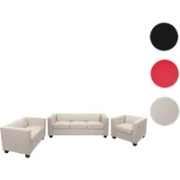 3-2-1 Sofagarnitur Couchgarnitur Loungesofa Lille ~ Leder, creme