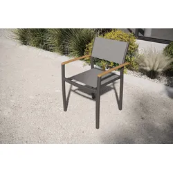 VILLANA Victoria Stapelsessel, anthrazit/grau, Alu/Textilene/Akazie, Hohe Belastbarkeit, zertifiziertes Material, FSC®-zertifiziertes Produkt