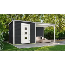 Weka Designhaus 413 B Gr.1 5,46 x 2,50 m anthrazit Einzeltür mit Anbau