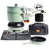 Skandika Campingkocher Hybrid Rask SET - 2 in 1 Betrieb mit Strom oder Gas - Piezozündung grün No Size