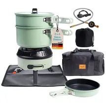 Skandika Campingkocher Hybrid Rask SET - 2 in 1 Betrieb mit Strom oder Gas - Piezozündung grün No Size