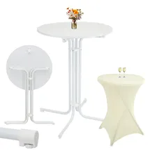 Trutzholm Stehtisch klappbar Ø 80 cm Weiß & Husse Beige