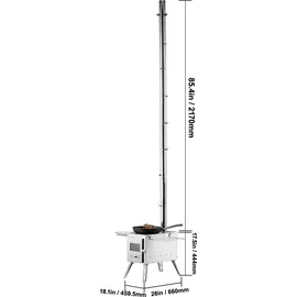 Vevor Holzofen, 590 x 790 x 2620 m, Camping-Zeltofen aus Edelstahl, Holzofen mit Kaminrohren und Handschuhen, 1646 Kubikzoll großer