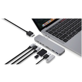 Hyper HyperDrive USB C Hub 8-in-2 Sanho Typ C MacBook Pro Hub mit HDMI-Mini-Diaplay-Anschluss Thunderbolt 3 USB-C 3.1 Stromversorgung SD/MicroSD-Kartenleser für MacBook Pro & Air 13 "15" Silber