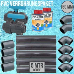 50 mm PVC Klebe Fittings Verrohrungspaket Pool Schwimmbad Schlauch Rohr FEST - 5...