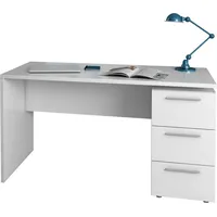 Fores Schreibtisch Moderner Büroschreibtisch, Studiertisch mit Kommode mit 2 Schubladen und 1 Tür, cm 138x60h74, Weiß - Weiß