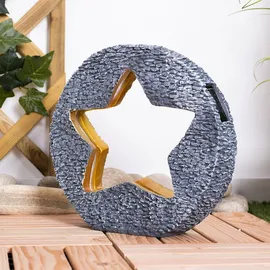 GLOBO Solarleuchte Gartendeko für Außen Tischdeko Solarleuchte goldfarben Stein-Stern Optik, grau rund, LED warmweiß, LxH 31x29,5 cm, 2er Set