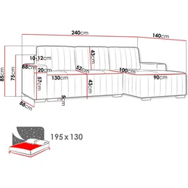 Mirjan24 Ecksofa mit Bettkasten und Schlaffunktion, L-Form Sofa (Farbe: Manila 02, Seite: Links)