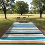 Hiseng Outdoor Teppich Wetterfest, Stroh Outdoorteppich, Balkon Camping Teppich, Wasserfest Terrasse Matte, UV-bestandig Faltbar Rug Carpet für Garten Picknick (Blau und grün,152 * 244cm)