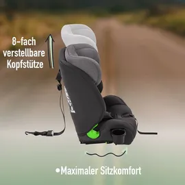 fablekids Kinderautositz mit Isofix | Autokindersitz ab 15 M. | Autositz für Kinder 76-150cm | 3-Punkt-Gurt | ECE R129/03 | Grau