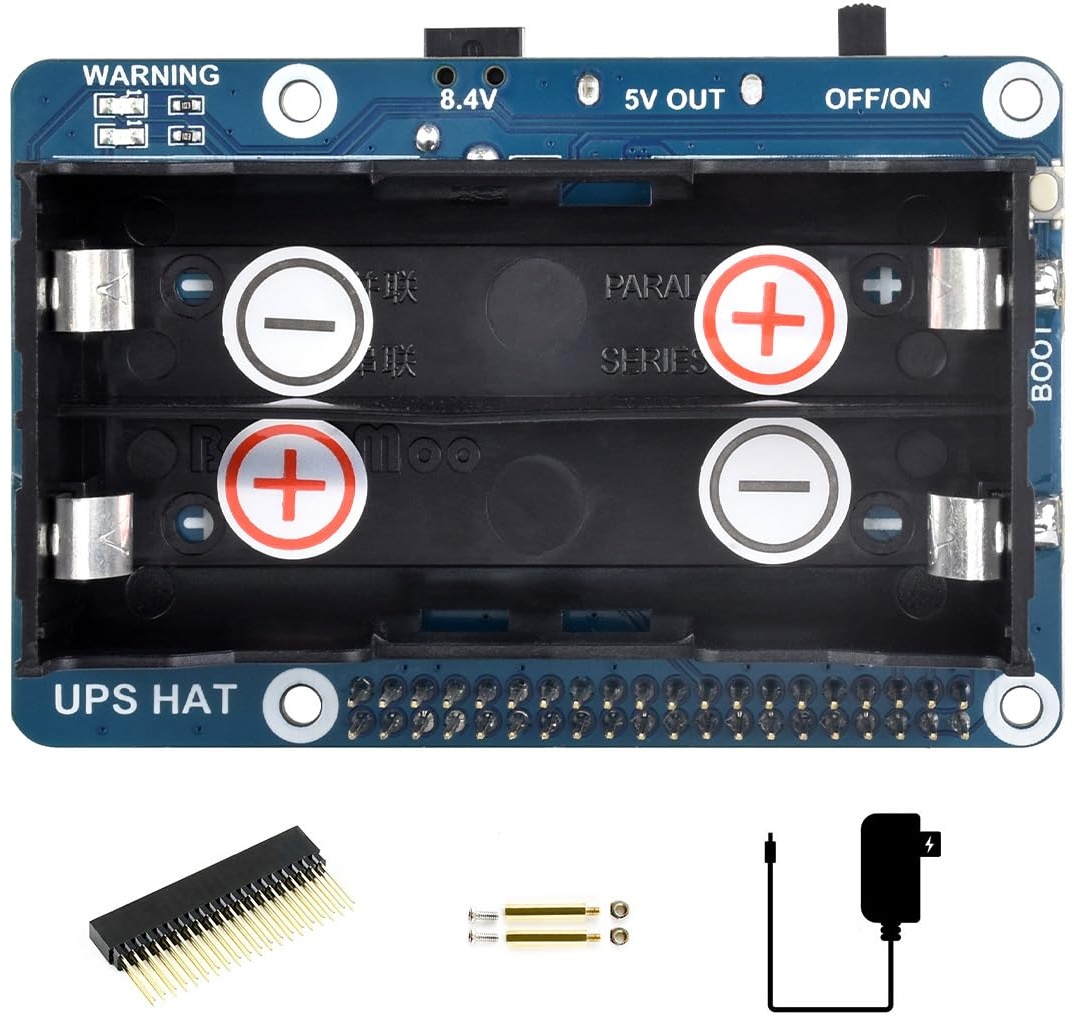 Waveshare UPS HAT Compatible with Raspberry Pi 5V Uninterruptible Power Supply Multi Battery Protection Circuits Charge and Power Output at The Same Time