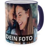 PhotoFancy® - Fototasse vollflächig Bedruckt - Personalisierte Panorama-Tasse mit eigenem Foto selbst gestalten - Dunkelblau