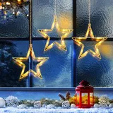 ELKTRY Weihnachtsdeko mit 3 Sterne, 30 LEDs Fensterdeko Stern Innen Batterie, Warmweiß Lichterkette Sterne Weihnachten Außen mit 4 Klebehaken für Fenster, Kinderzimmer, Weihnachten, Balkon, Garten