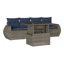 vidaXL 5-teiliges Gartensofa-Set mit Kissen, grau, Polyrattan - Grau