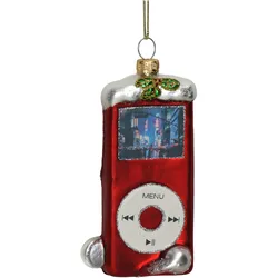 Christbaumschmuck 12,3cm Glas MP3 Player Figur Handbemalt & mit Glitzer Weihnachtsbaum Anhänger Weihnachten Weihnachtsbaumschmuck Musik Player Rot