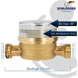 Schlösser Armaturen Schlösser Einstrahl-Etagenzähler ETK für Kaltwasser bis 30 Grad Q3 2,5 DN 15x3/4", 110mm 00115T1100001
