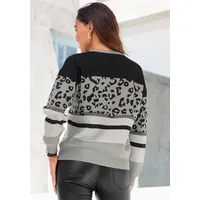 LASCANA Rundhalspullover Damen grau-schwarz Gr.36/38