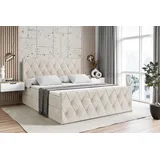 altdecor Boxspringbett mit Matratze und Lattenrost Boxbett, Fußteil, Topper, Polsterbett mit Bettkasten, Bett mit... - Creme
