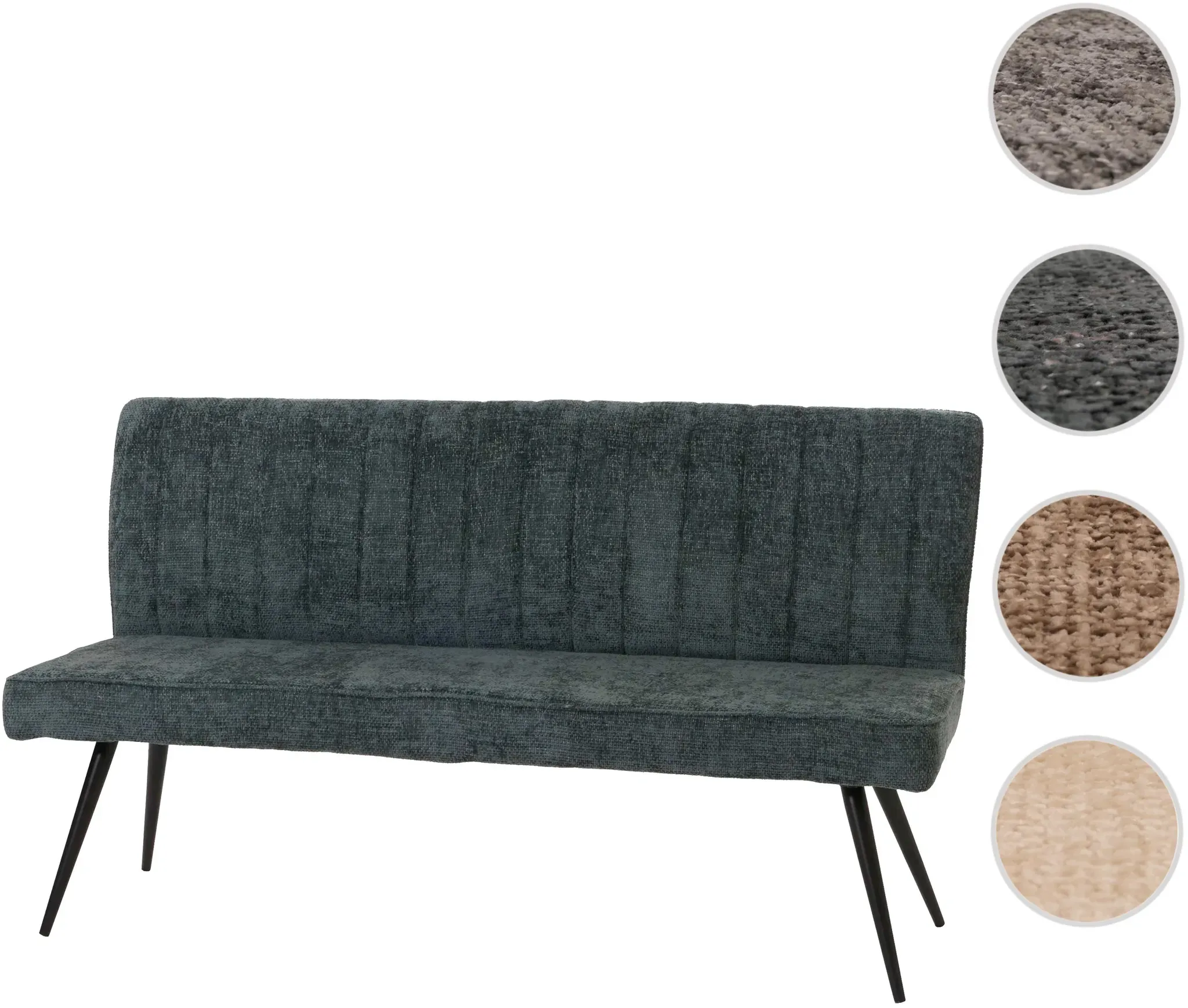 Sitzbank HWC-K16, Esszimmerbank Bank Polsterbank, Rückenlehne Stoff/Textil Chenille Metall 160cm ~ blau-grün